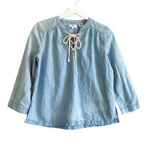 Levi,s cotton chambray lace front top, size S
